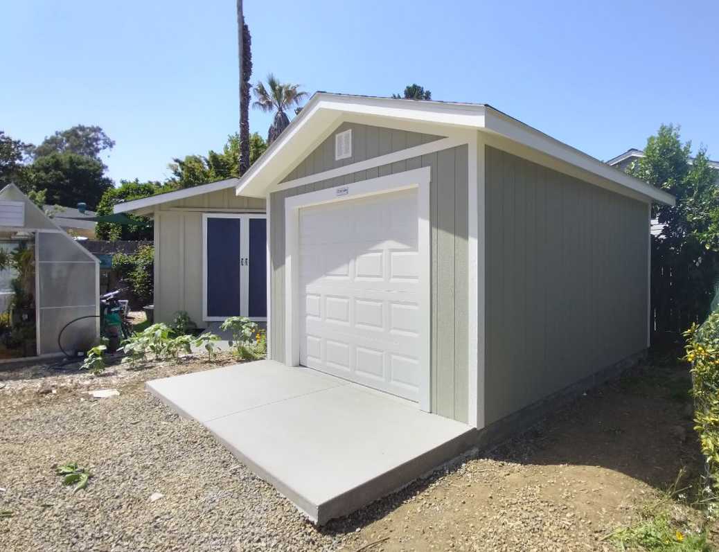 A premier ranch garage for car storage.