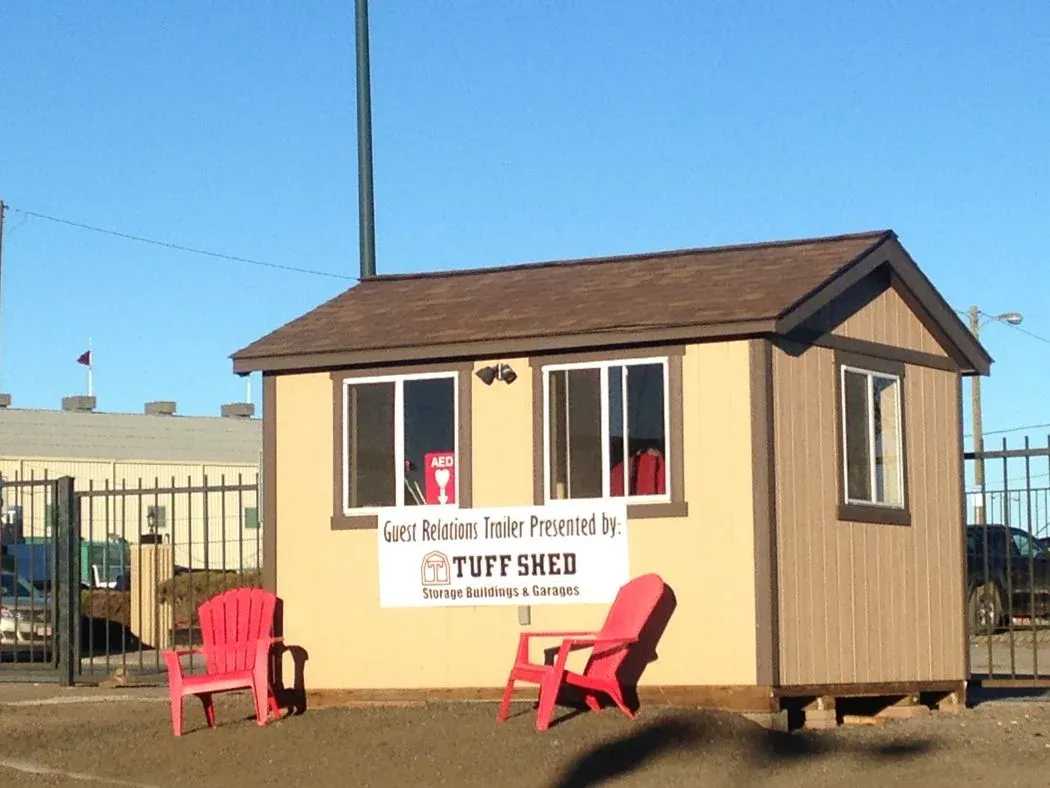 Exterior of the guest relations shed at the stock show