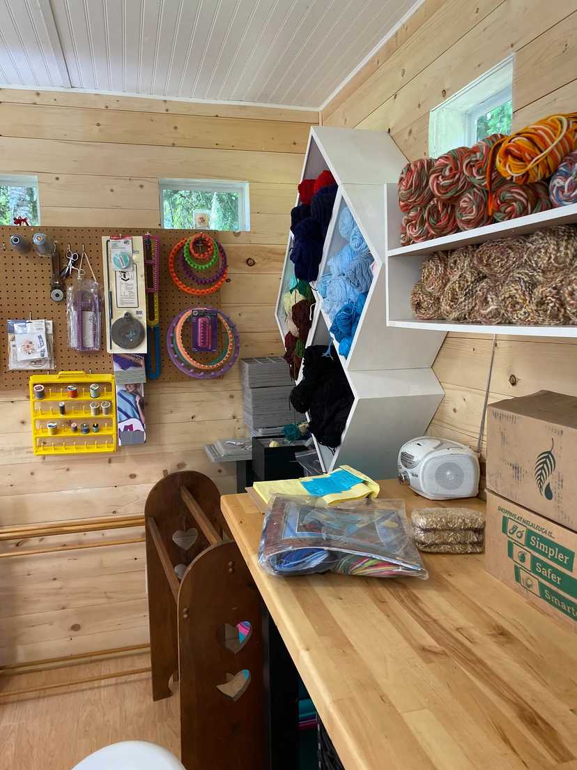 Interior of a shed used for storage of yarn