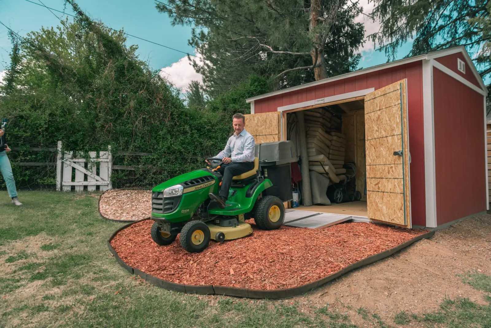 Red premier pro tall ranch with mower in front