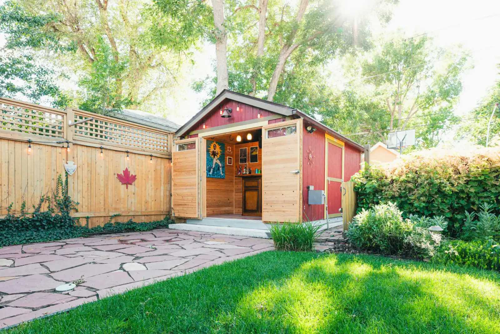 Premier Ranch man cave sports bar in a backyard
