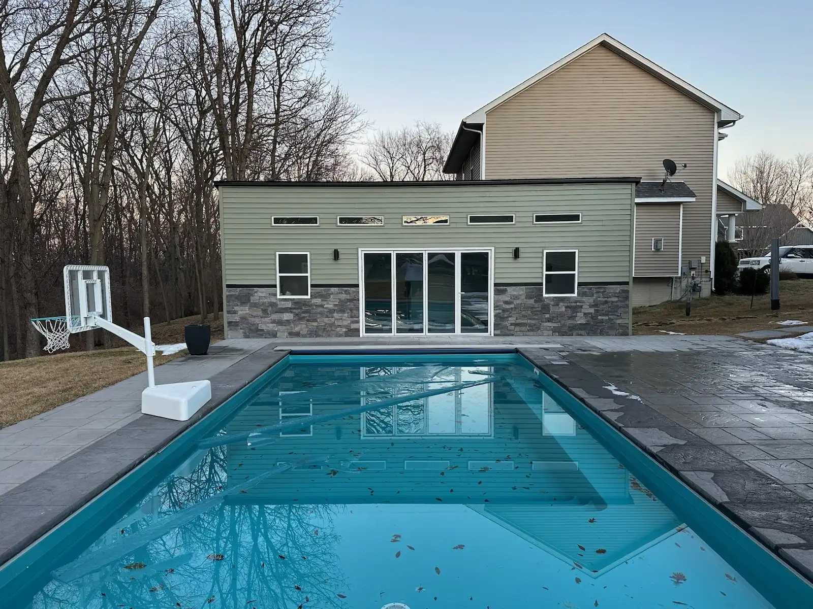 Green Premier Lean To Pool Shed with brick front