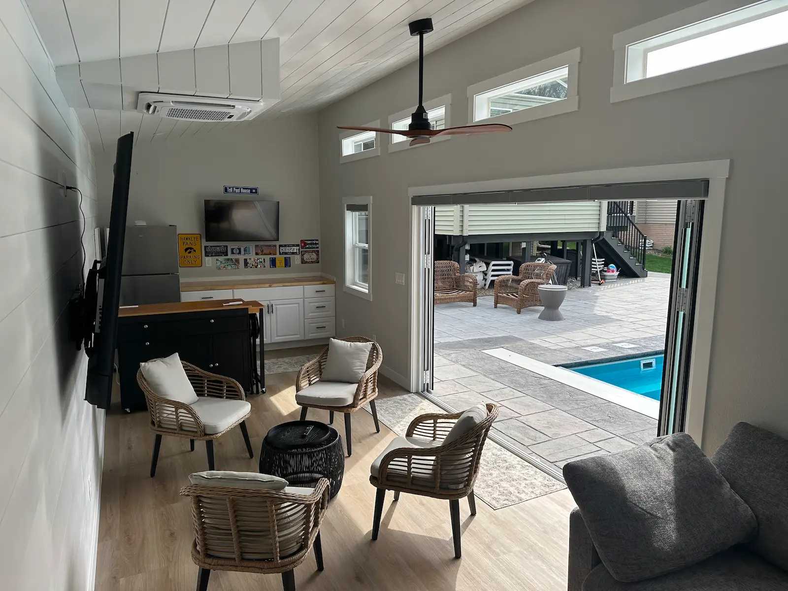 Interior of Premier Lean To with seating area and kitchenette