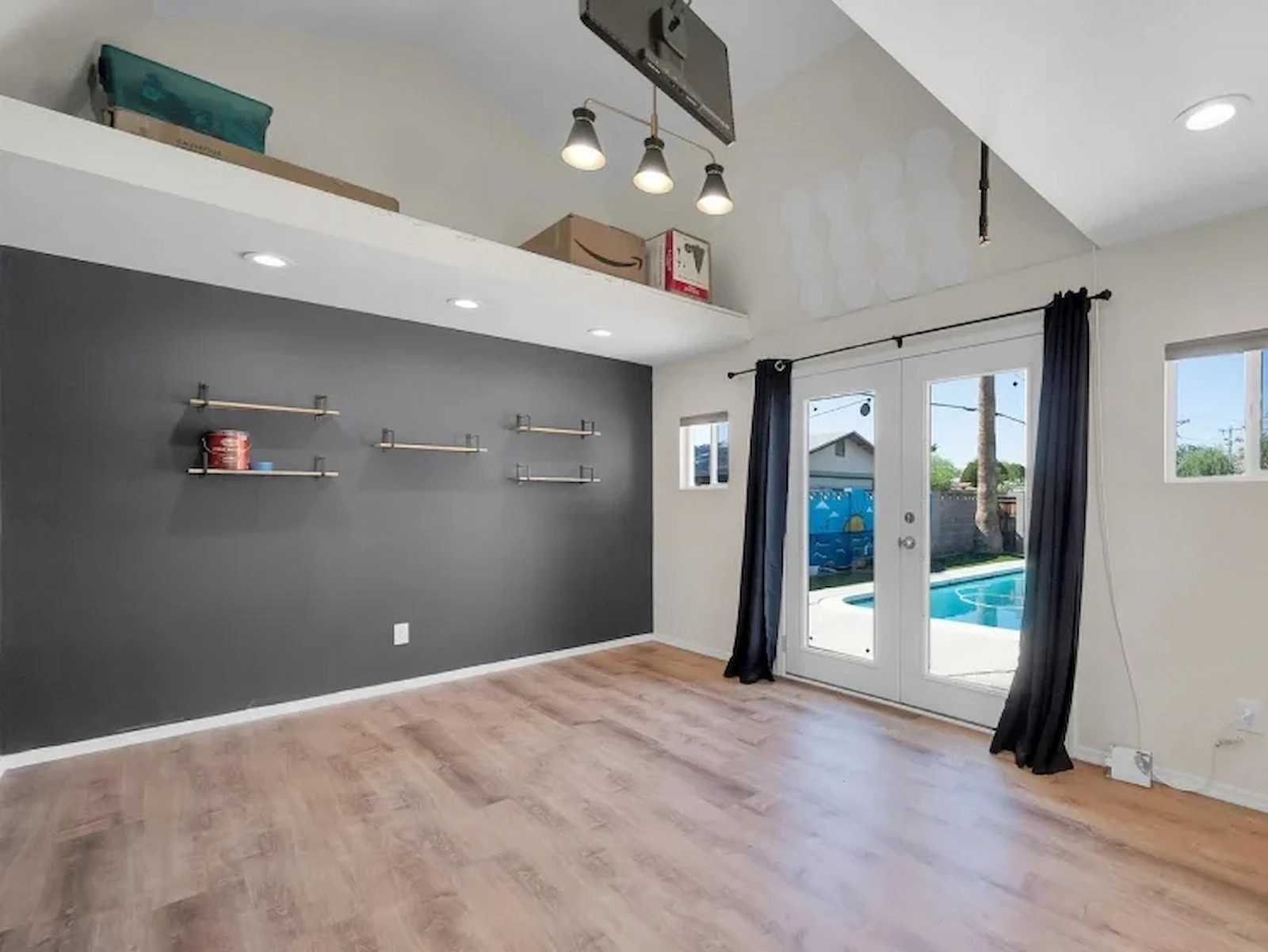 Interior Premier Pro Tall Barn for podcast studio with storage loft