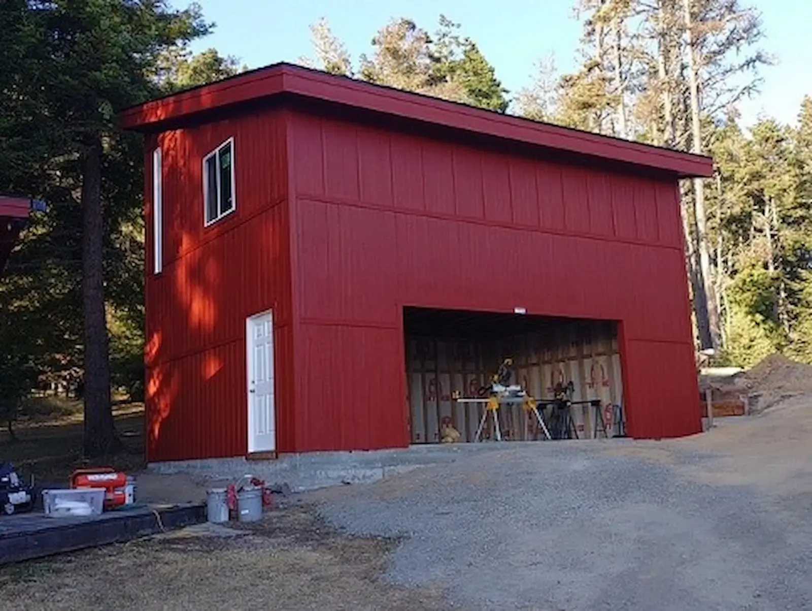 Exterior red Premier Pro Studio Garage exterior with open door