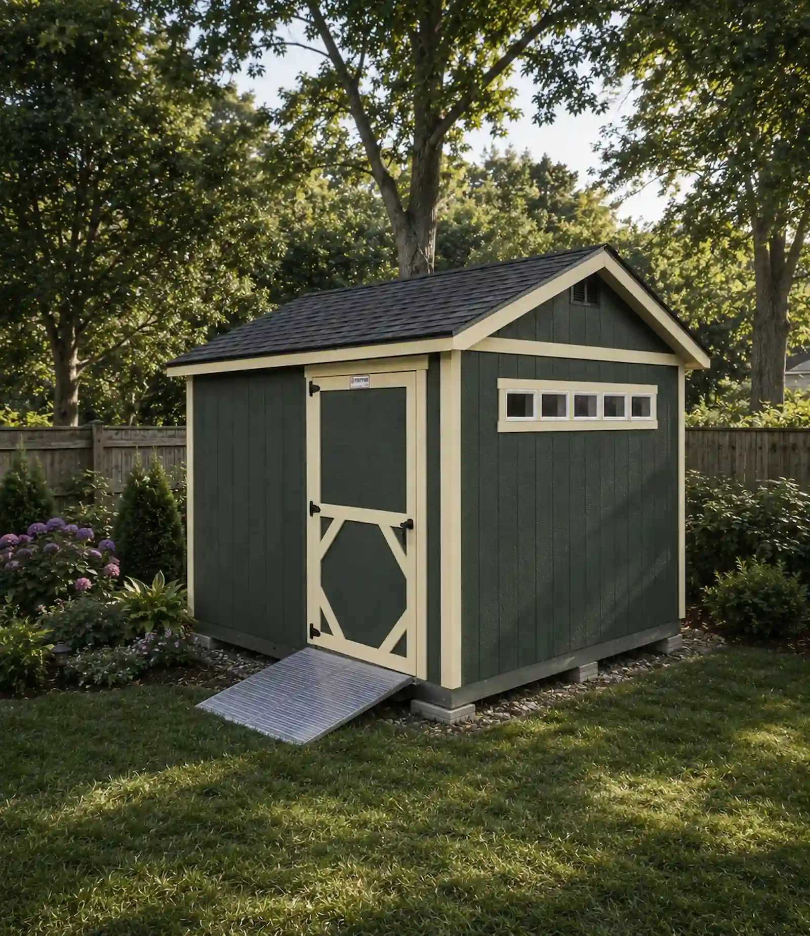 Premier PRO Ranch in Dark Green Velvet in a backyard