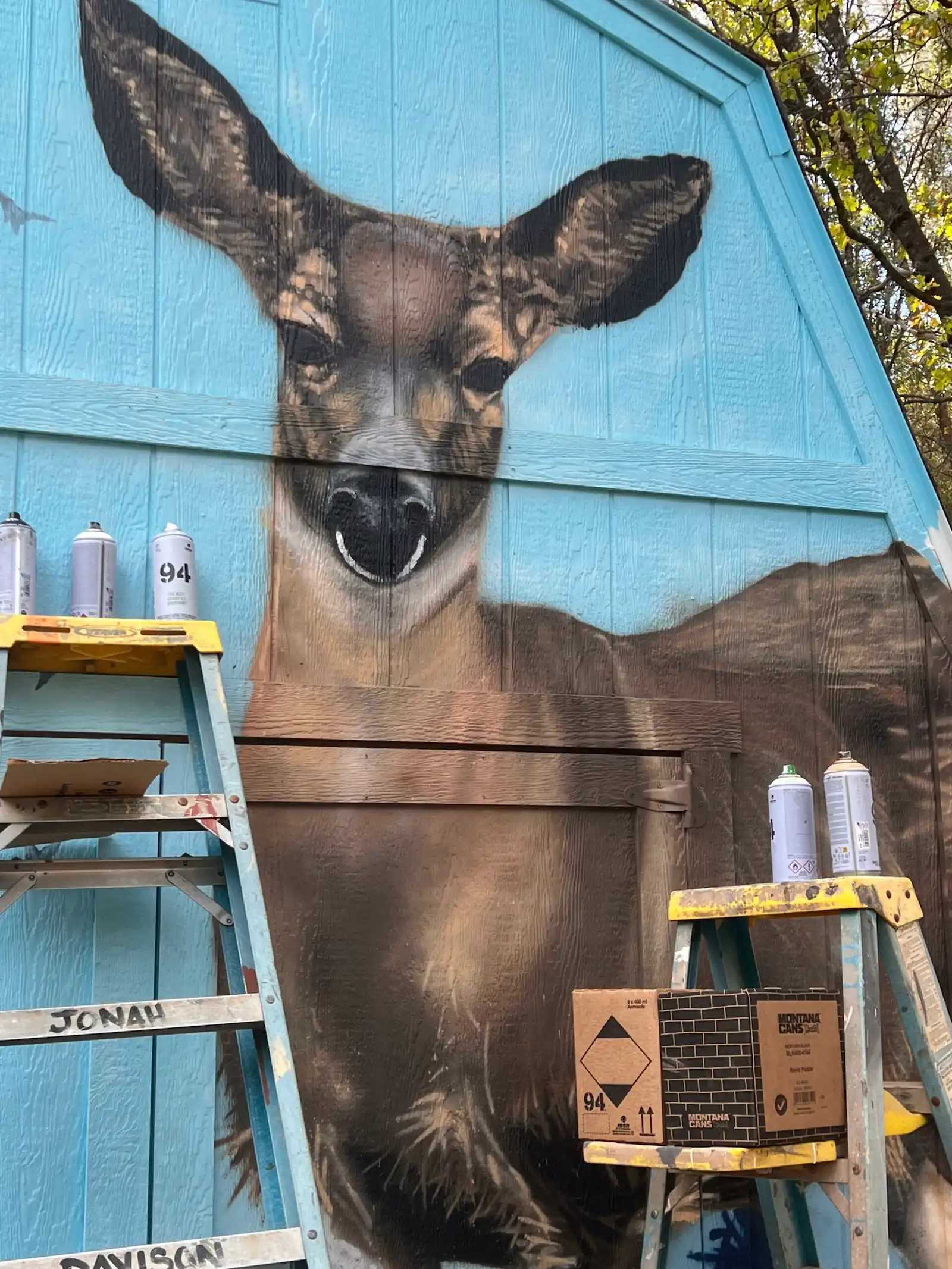 Premier Tall Barn with deer mural in progress