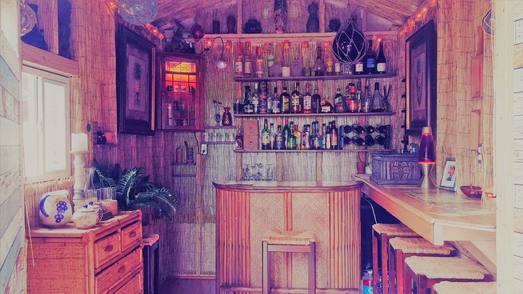 Interior of the Premier PRO Tall Ranch Tiki Bar Shed