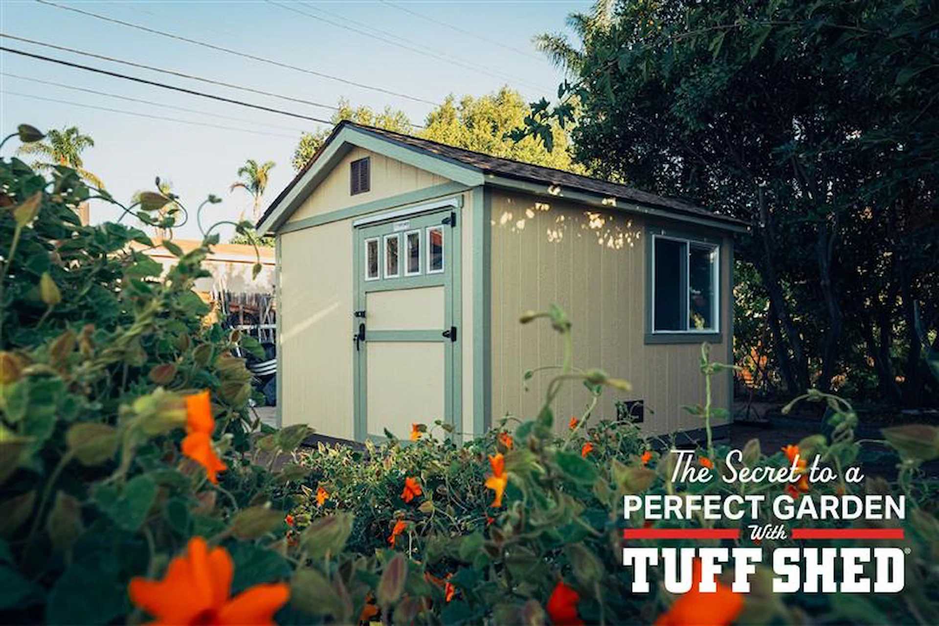 Premier Pro Ranch shed in a lush garden