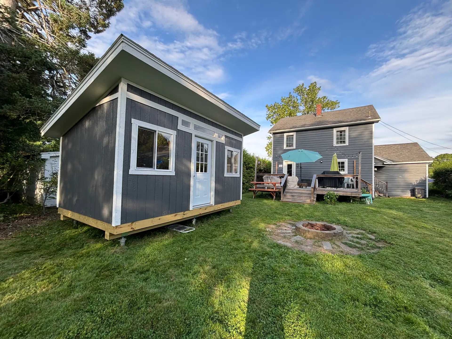 Beautiful gray Premier PRO Studio building that matches a home