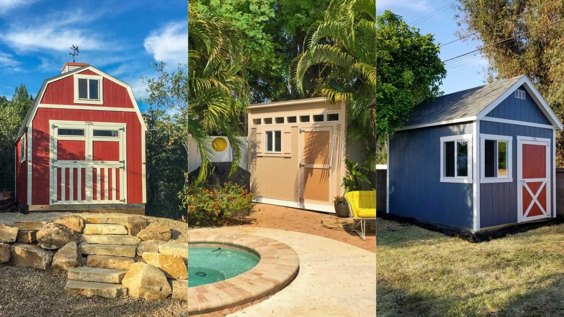 Three Tuff Shed buildings in backyards