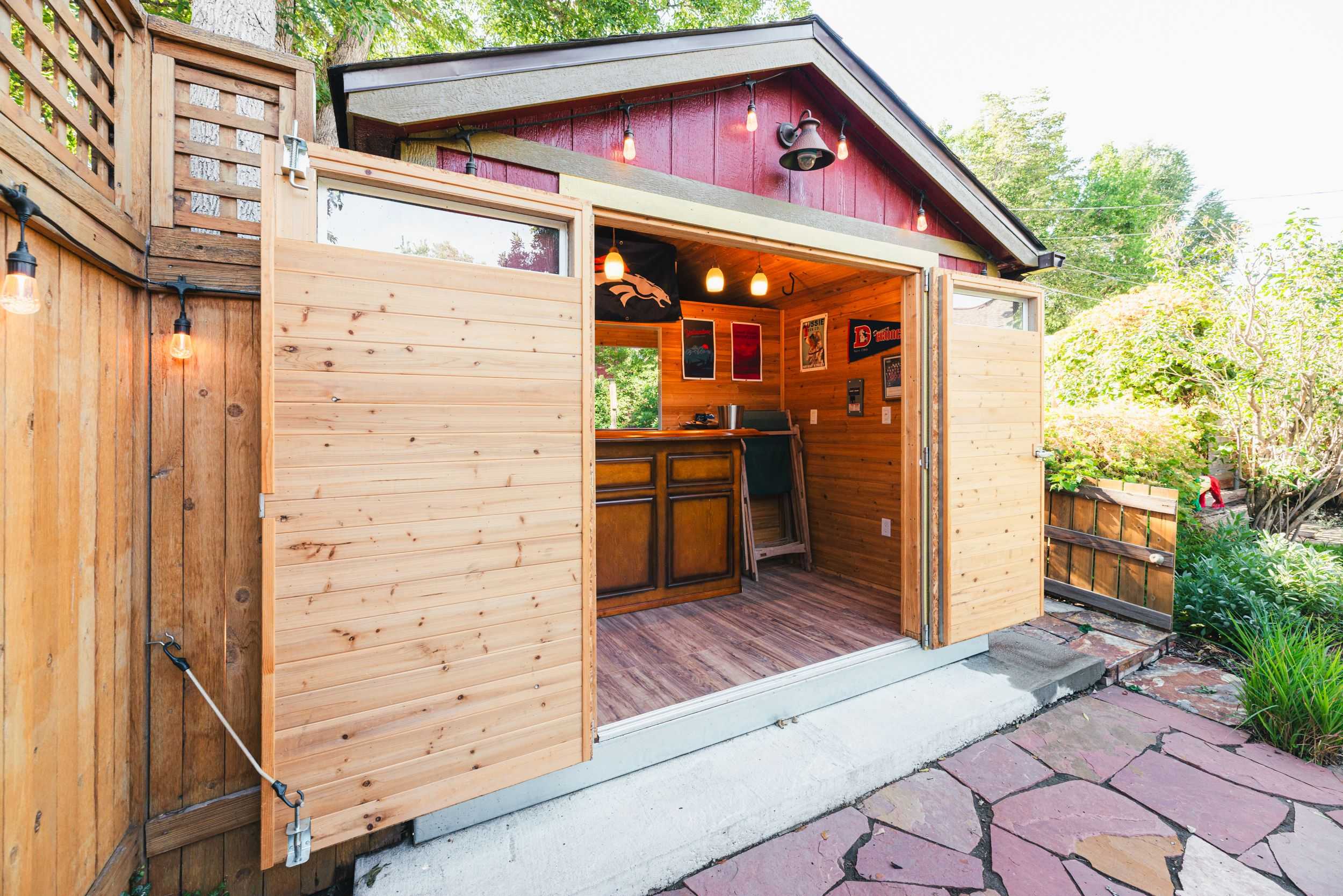 A Premier Ranch 10x16 Tuff Shed converted into a sports bar