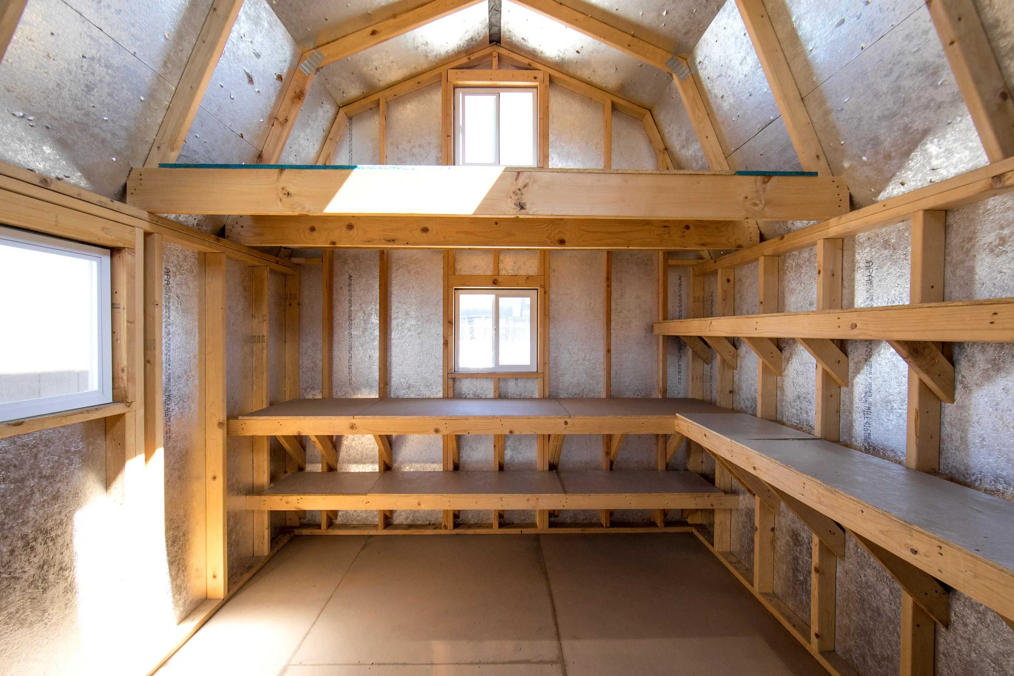 Premier Tall Barn interior photo with shelving inside.