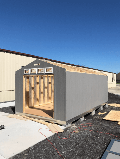 Exterior of South Side Elementary Shed Prize being built walls up