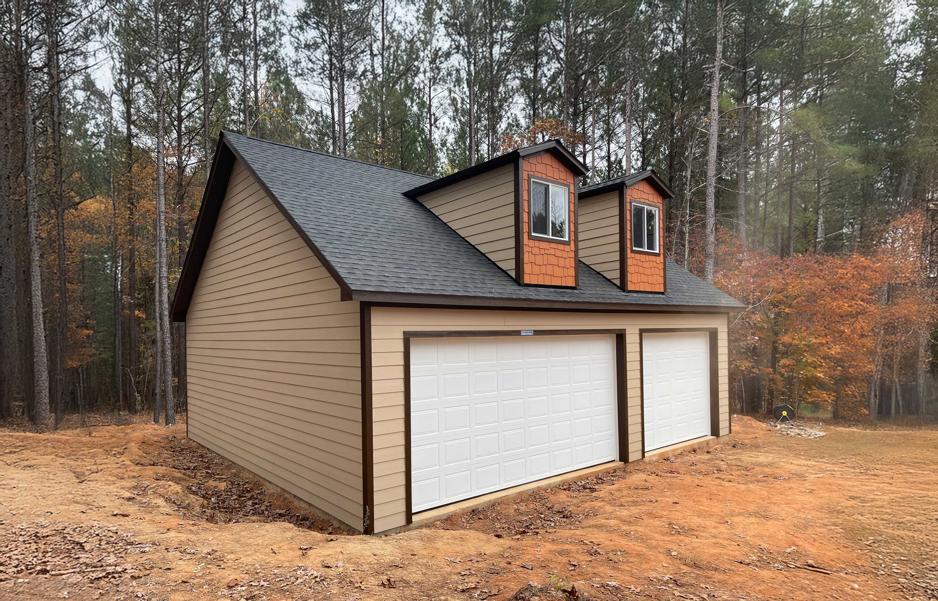 A premier ranch garage for car storage.