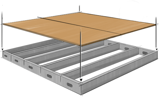 Computer image of flooring being placed on galvanized steel