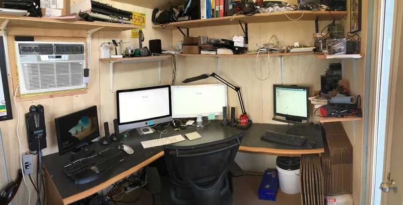 Interior of the Premier Pro Studio Solar Shed Desk View