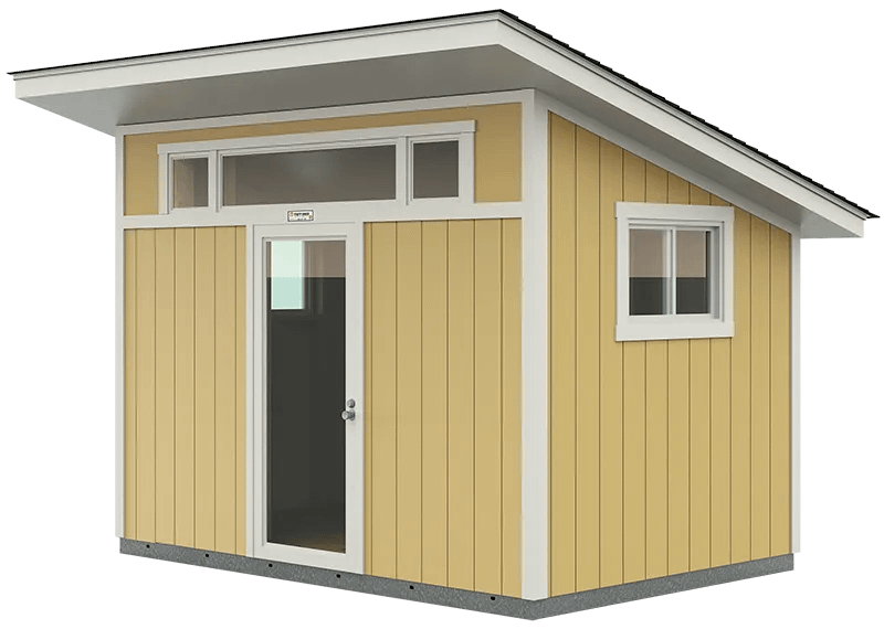 A digitally created image of a Premier PRO Studio building that is yellow with white trim