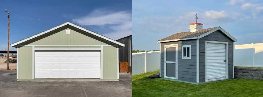 The photo on the left is a garage in a commercial setting and on the right is a garage in a backyard setting.