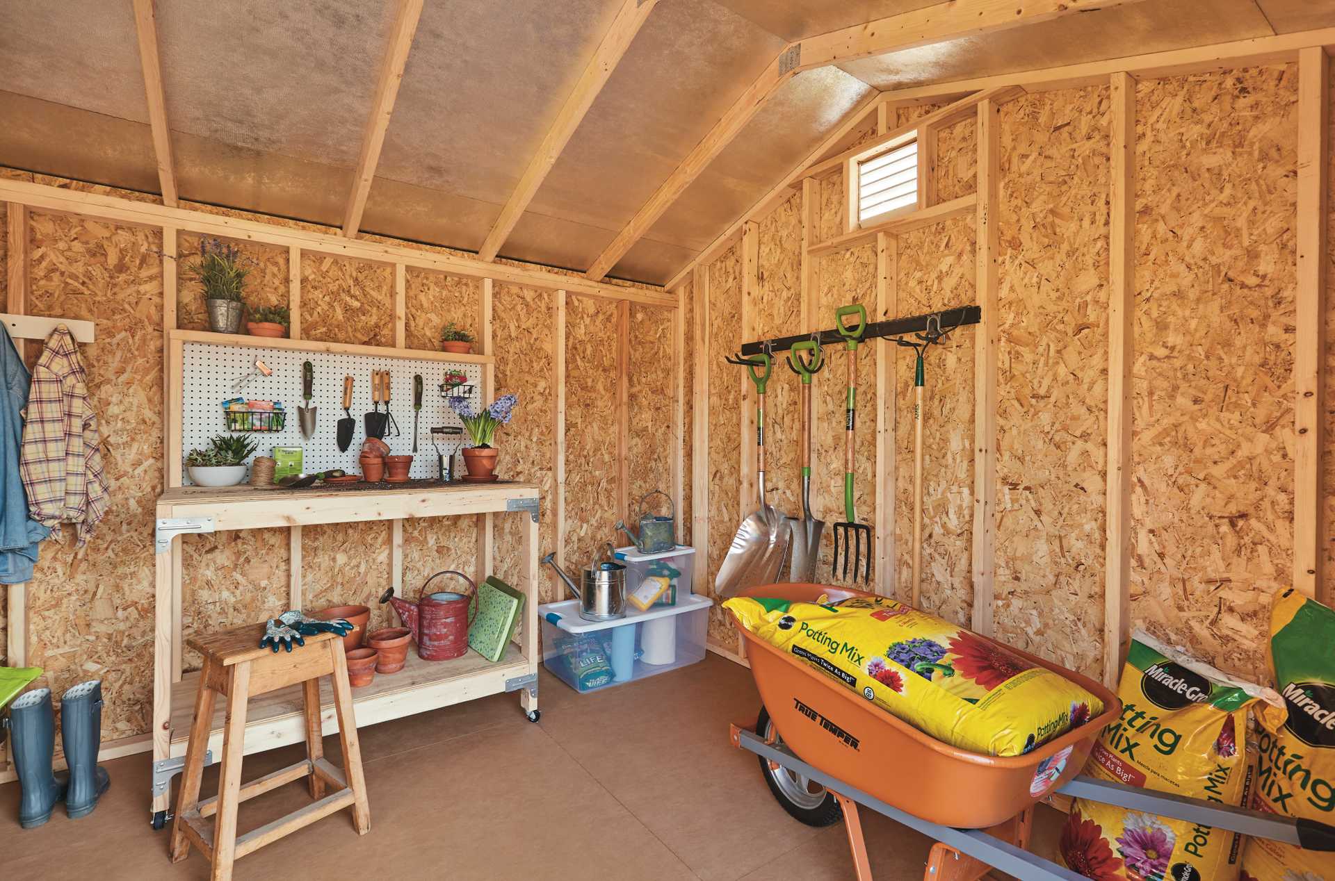 Garden Ranch interior with tools and planting storage