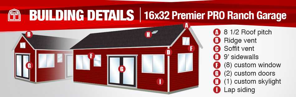 16x32 Premier Pro Ranch Garage Building Details